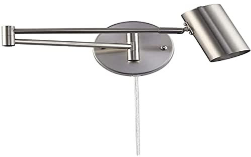 Barcelona LED Wandleuchte mit schwenkbarem Arm, Chrom, silberfarben und Kabel mit Stecker und Schalter, E27-Fassung für Wohnzimmer, Schlafzimmer, Nachttisch, Kopfteil