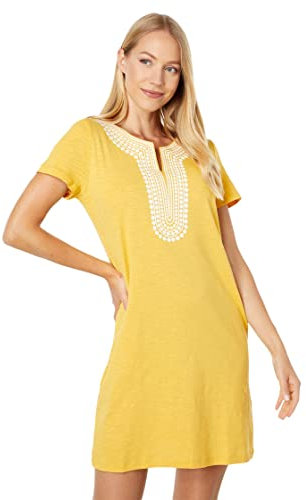 Tommy Hilfiger Damen Kurzärmeliges Alltagskleid Kleid mit Schnürung vorne, Deep Mais, Medium