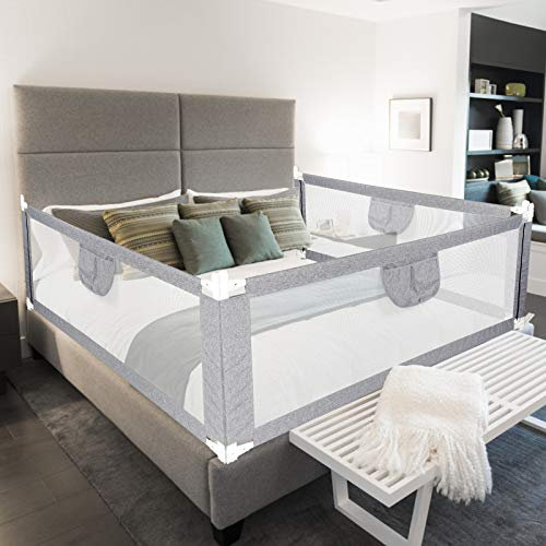 Yakimz 180 x 80 cm Bettgitter, Rausfallschutz Bett Kinderbettgitter Babybettgitter, Bettgitter Rausfallschutz für Kinderbetten, für Kinderbetten, Elternbetten und Alle Matratzen, Grau