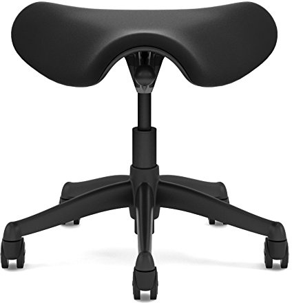 Humanscale Freedom Saddle Stool Chair - Graphite Frame with Black Lotus Fabric - Soft Hard Floor Casters