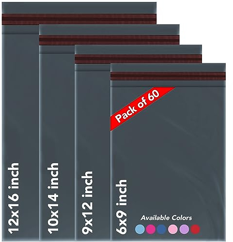 ISOUL 60 Mixed Size Mailing Bags, Self Seal Strong Waterproof Poly Plastic Envelopes for Parcels, Packaging, XS,Small, Medium, Large Mail, Shipping Delivery Bags