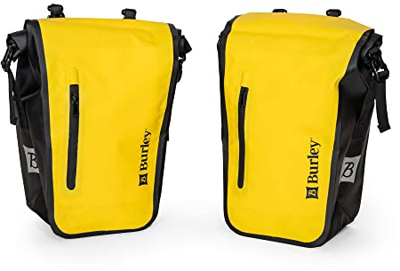 Burley Pannier Set, Roll-Top, Waterproof, 22L Total Capacity, 10mm Rack Bar Compatible, Yellow/Black