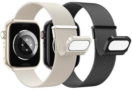 AMSKY 2 Stück Band Kompatibel mit Apple Watch Armband 44mm 40mm 46mm 42mm 45mm 41mm 49mm 38mm, Dual Magnet Edelstahl Metall Kompatibel mit iWatch Armband Series 11 10 9 8 7 6 5 4, SE Ultra 3 2 1