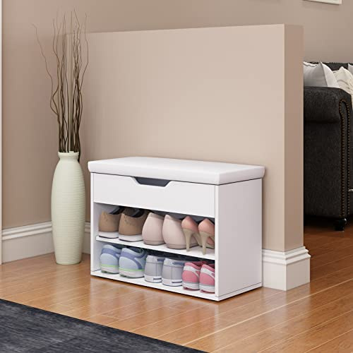 Senvoziii Shoe Storage Bench Home Hallway Furniture with 2 Shelves and Seat Cushion Shoe Cabinet Footwear Shoe Rack Stand White