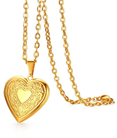 Cupimatch Herz Medaillon zum Öffnen für Bilder Foto Anhänger mit Gravur LOVE YOU Kette Damen Amulett Halskette mit 45cm Kette, Gold