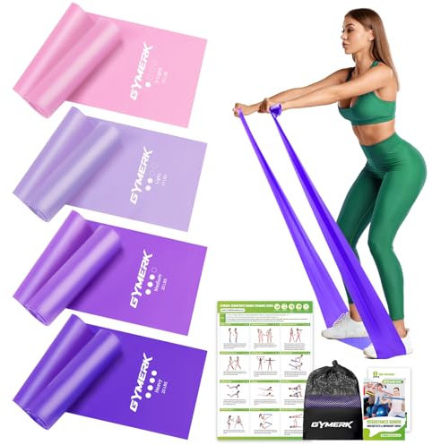 GYMERK Fitnessbänder Set 4er, 1.8M/2M Fitnessband, 4 Widerstandsstufen mit Übungsposter, Gymnastikband mit Tragetasche & Übungsanleitung, Ideal für Yoga, Pilates, Muskelaufbau