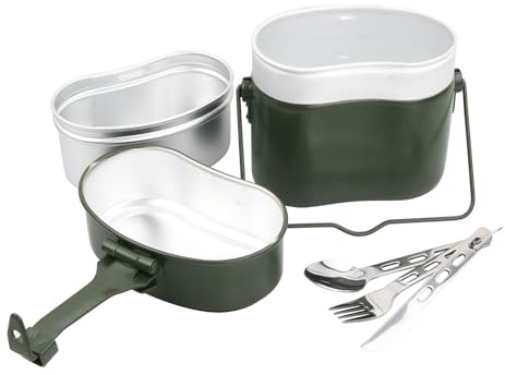 Rapidbok Hitzebeständig Camping Kochgeschirr,Besteck mit Klappbarem Henkel Essgeschirrset,Tragbar Mini Aluminium Essgeschirr Set,Outdoor alu Kochgeschirr,für Picknick Kochen Wandern
