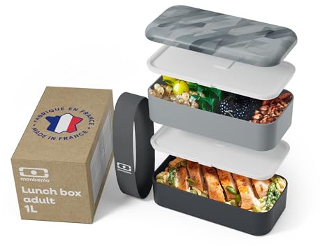 monbento - Bento Box Erwachsene MB Original graphic Dimensions Made in France - Lunchbox mit Fächern Auslaufsicher - Perfekt für Büro/Picknick - BPA Frei Brotdose - Lebensmittelbehälter - Monochrom