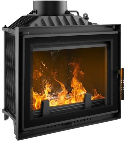 KRATKI Caminetto a legna in ghisa ANTEK 12 kW - Vetro ceramico autopulente resistente fino a 660°C, Spessore 8 mm - Cassetto cenere, parascintille e regolazione aria manuale - certificato Ecodesign