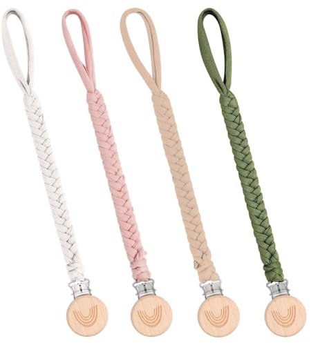 Schnullerkette Stoff 4 Stück Schnullerketten Baby Schnullerkette Clip, Schnullerband Schnuller Kette Geeignet für Alle Schnuller Baby Beißspielzeug Lätzchen Dreieckstuch Schnuller Babyparty