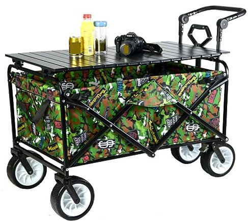 Faltbar Handwagen Bollerwagen Transportwagen Klappbarer Mehrzweckwagen Für Den Außenbereich, Zusammenklappbarer Wagenwagen, Mehrzweck-Gartenwagen Mit Tisch-Campingwagen Auf Rädern Faltbollerwagen Falt