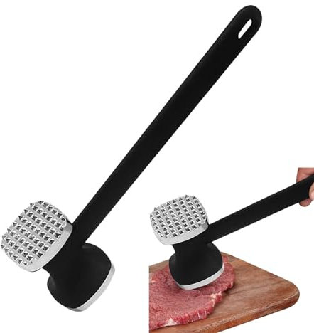 Tongdejing Marteau de Frappe de Viande à Usage Domestique Multifonctionnel, Outil de tendeur de Viande, attendrisseur de bœuf Double Face, Outils de Cuisine(Noir, Argent)