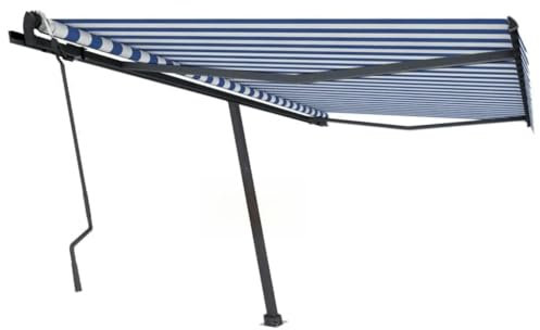 LLEZKBR Furniture select-Freestanding Manual Retractable Awning 450x300 cm Blue/White