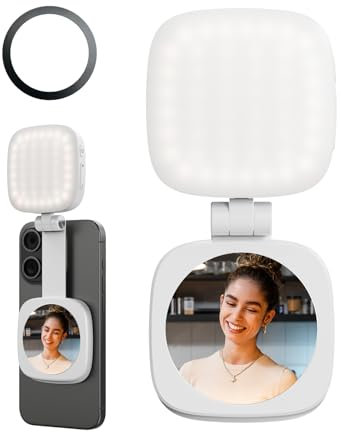 SMALLRIG Luz Magnética para Selfies para iPhone, Luz para Teléfono con Espejo, Conexión Instantánea para MagSafe, para Selfies, Videoconferencias, Vibe P48 Blanco - 4933