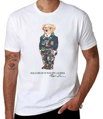 Crew Neck Ralph | Lauren Bear Polo Short Sleeves Pure Cotton Popular Fashion Unisex,Men's T-Shirt White-Style L