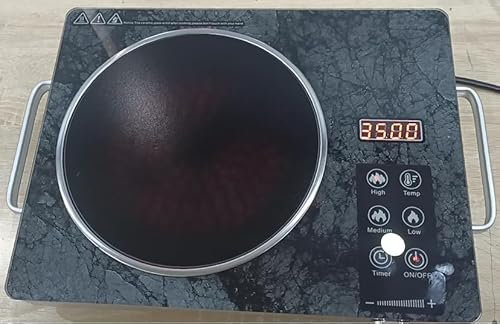 Nardea Plaque Vitrocéramique 3500W Infrarouge – Compatible avec Toutes les Casseroles, Verre Microcristallin, Sécurisée avec Arrêt Automatique, Design Marbre Écologique