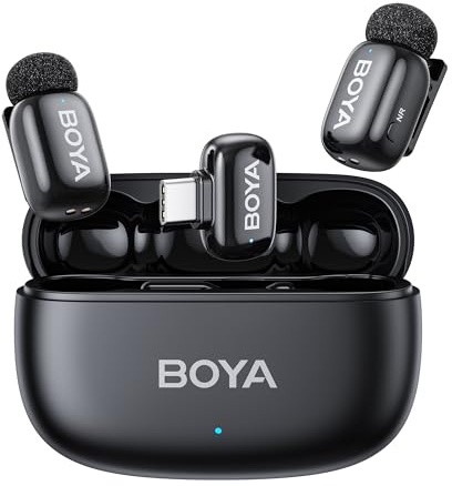 BOYA Mini 2 Micro Cravate sans Fil pour iPhone 15/16/17, Android, 5g, 48 kHz/24 Bit, Mini Micro sans Fil USB-C, Anti-Bruit 40dB, 100 m, 30 h, Microphone Lavalier Compact pour Interview, Streaming