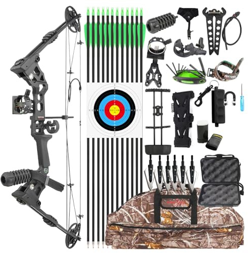 PYMUST Kit arco compound - Regolabile da 20 a 70 libbre, lunghezza di tiro da 24“ a 30” | Destro, per adulti principianti nella caccia e nel tiro al bersaglio
