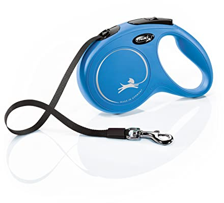 flexi® Classic M | Laisse rétractable à sangle de 5 m pour chiens jusqu'à 25 kg | Bleu | laisse à enrouleur pour chien | Poids : 280 g | Dimensions : 11,6 x 18,8 cm