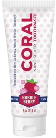 Coral Nano Silver Bubble Berry Kids Toothpaste, Natural Fluoride Free Teeth Whitening Toothpaste, Coral Calcium Nano Silver Infused SLS Free - 4 Ounces