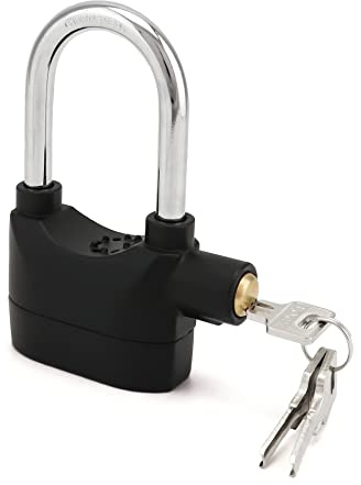 QWORK Alarm Lock, 110 Db Universal Security Alarm Lock System Burglar Door Motor Bike Padlock with 3 Keys (Black)