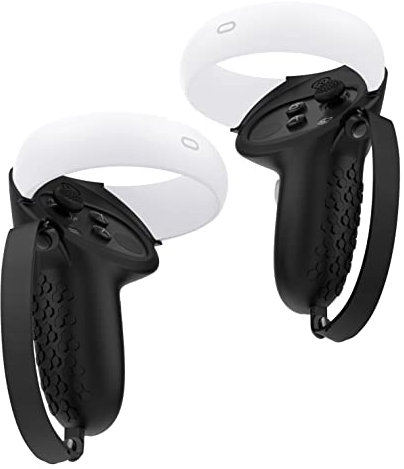 Ozkak Controlador Grips Cover Accesorios Compatible con Oculus Quest 2, protector de silicona suave y antideslizante con correa ajustable para los nudillos, para Meta Quest 2(negro)