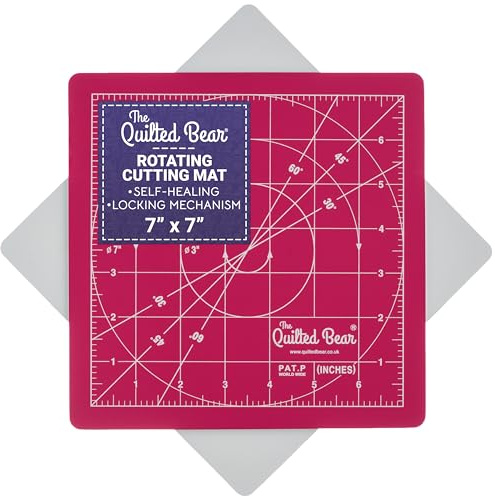 The Quilted Bear Rotating Cutting Mat - 7 x 7 Square Self Healing 360° Rotating Cutting Mat with Innovative Locking Mechanism for Quilting & Sewing Your Choice of Size & Colour Available! (Pink)