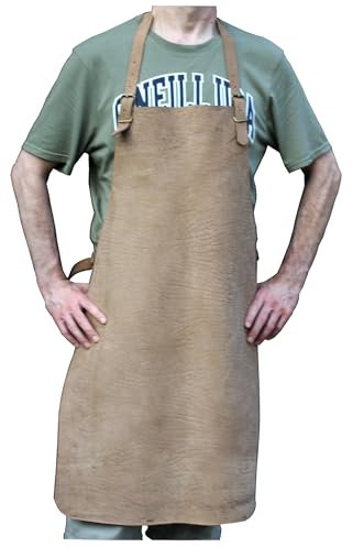 Extra starkes Leder | rustikale Schmiedeschürze - Schweißerschürze - Lederschürze mit Grosswild Prägung | Dickleder ca. 2,5 mm, Nubuk braun, vintage