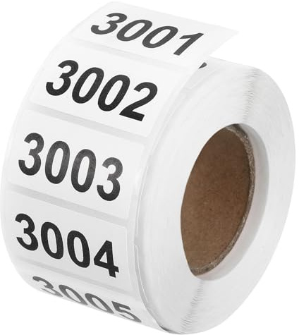 sourcing map Consecutive Number Stickers, 3001-4000 Inventory Label Numbers Self Adhesive Waterproof Labels Tags for Storage Organizing Moving Box Labeling Business Supplies, White