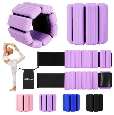 Passer Pesas para Muñecas y Tobillos Ajustables para Mujeres y Hombres (0.5kg Cada Uno) - 1kg Pesas de Silicona Muñequeras Peso, para Yoga, Pilates, Aeróbicos, Caminar, Natación - Morado