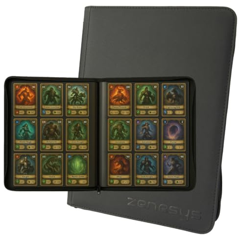 Zenesys Album Raccoglitore Carte Collezionabili, 360 Carte Da Gioco, 20 Pagine, 9 Tasche Per Pagina, Copertina Imbottita In Ecopelle, Album Carte, Album Figurine Con Zip, Senza Anelli, Nero