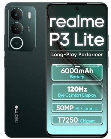 realme Smartphone P3 Lite 8+256GB, Verde Turquesa, Pantalla de 6.67 Pulgadas, visualización de 120Hz, cámara AI de 50MP, Potente chipset Octa-Core, protección ArmorShell
