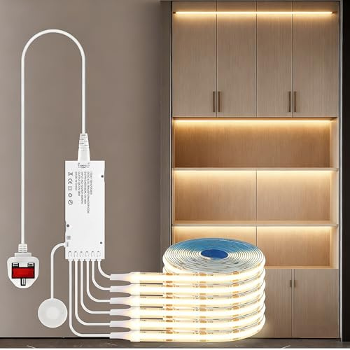 RNPKZ COB LED Strip, 6 Roll 1M COB LED Strip Light, Cabinet Light COB Led Strip Lights with Dimmable Touch Control & Motion Control Sensor for Wardrobes Wine Cabinets Shelves Cupboard Kitchen Lighting
