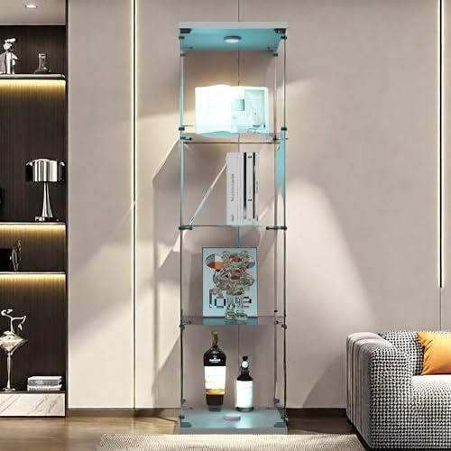 Vitrine sur pied en verre avec serrure et éclairage LED - Vitrine de collection avec 1 portes et 4 étagères - Vitrine en verre pour objets de collection, livres, vin - 42,5 x 36,5 x 163,9 cm (blanc, 1