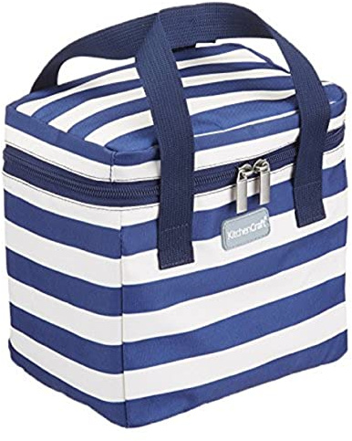 KitchenCraft We Love Summer Nautisch gestreifte kleine Kühltasche, 4,9 L (1 Gal) - Marineblau / Weiß