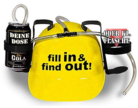 Trinkhelm Spaßhelm mit Print - fill in find out - 51618 - versch. Farben zur Wahl Farbe gelb