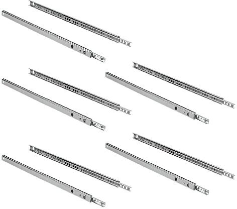 EMUCA - Guías Laterales para cajones con rodamiento de Bolas 17mm x 374mm, extracción Parcial, Pack de 5 guías