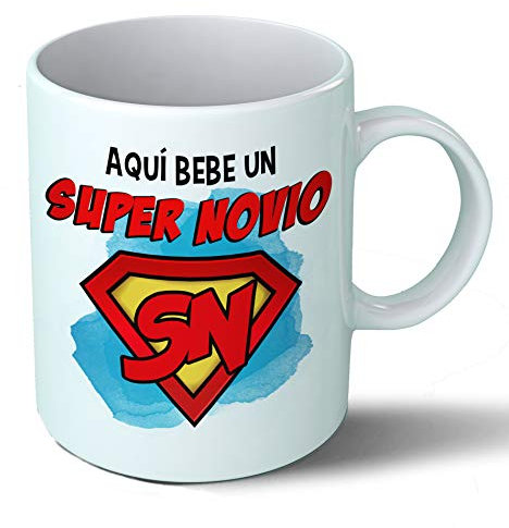 Planetacase - Taza Super Novio Personalizada - Regalo Original para Novios - Taza Desayuno Café 330 mL - Apta Microondas y Lavavajillas - Cerámica, Taza Novio