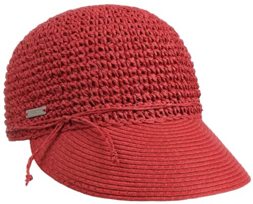 Seeberger Uni Rollable Crochet Keps Damer - solkeps sommarkeps solvisir med skärm Sommar Vår-sommar - One Size röd