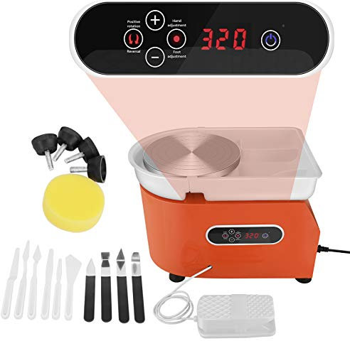 InLoveArts Verbesserte elektrische Töpferscheibe mit LCD-Anzeige 25CM 350W Keramikarbeit Tonhandwerk Doppelte Kontrolle mit abnehmbarem und abnehmbarem ABS-Becken