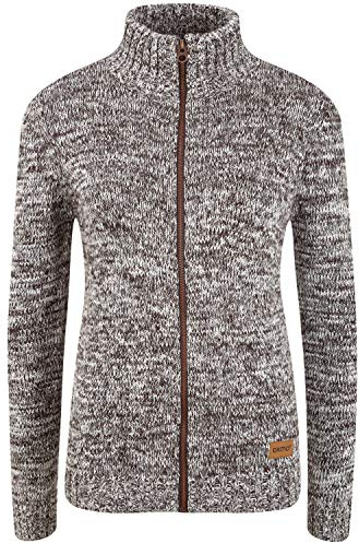 Oxmo OXPhenix Femme Cardigan en Tricot Grossier Gilet avec col Montant Fermeture éclair 100% Coton Regular Fit, Taille:S, Couleur:Coffee BEA (795973)