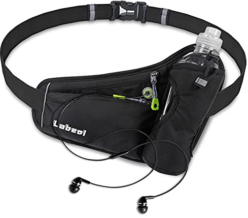 Labeol Waist Pack, Waterproof Hydration Belt with Water Bottle Holder, Adjustable Fanny Pack for Running, Hiking, Walking, Cycling, Black