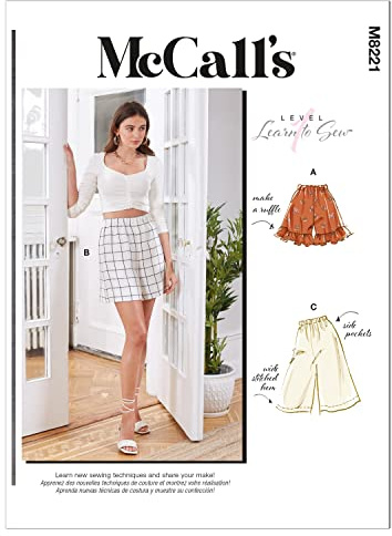 McCall M8221ZZ Misses' Elastic Waist Shorts Sewing Pattern Kit with Style Variations, Code M8221, Sizes L-XL-2XL