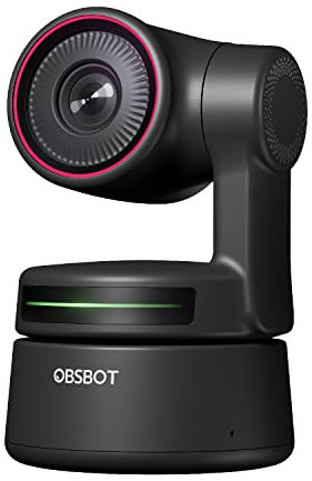 OBSBOT Tiny Webcam 4K PTZ, KI-Gestützte Bildeinstellung und Autofokus, Streaming Kamera mit EIN Duale Omnidirektionale Mikrofonsystem, Automatische Verfolgung mit 2-Achsen-Tragrahmen, HDR, 60 FPS.