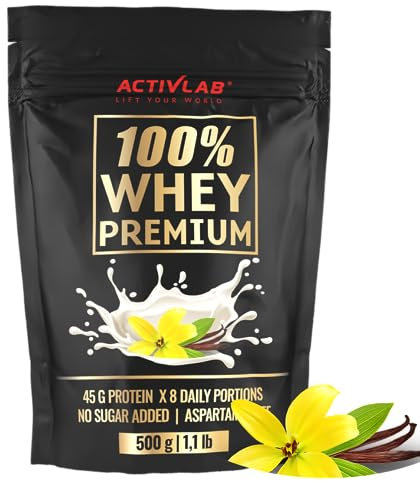 Activlab 100% Whey Premium – Vanille 500g, 16 Portions x 23g Protéines en Poudre, 6.9g BCAAs, Glutamine, Faible en Sucre et Graisse, Construction et Récupération Musculaire