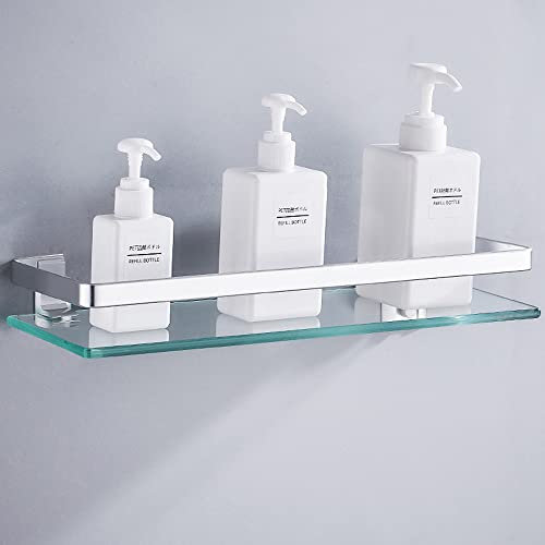 Celbon 25CM Mensole Bagno Rettangolare Mensole In Vetro Temperato Extra Spesso Da 8 mm Mensola Doccia Con Binario In Alluminio Montaggio a Parete