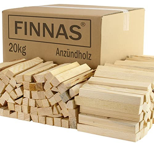 FINNAS 20kg Anfeuerholz Anzündholz Anmachholz Brennholz Kaminholz Kaminscheit Span Smoker Grill BBQ Ofenfertig trocken Holzstücke Feuerschale Lagerfeuer