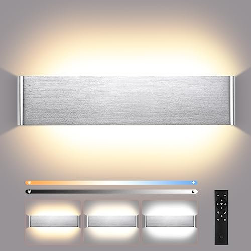 ENCOFT 18W 40cm Wandleuchte Innen Dimmbar Wandlampe mit Fernbedienung Dimmbare LED Modern Up Down Licht Wandbeleuchtung Silber IP44 für Wohnzimmer Schlafzimmer Flur Treppen usw aus Aluminium
