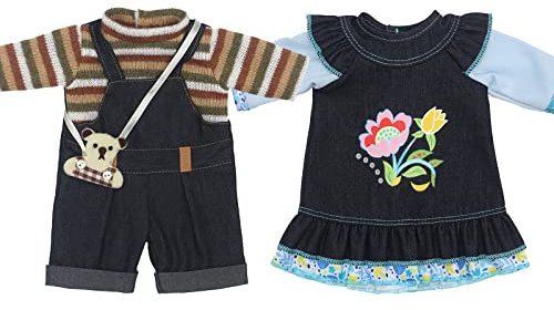 ZWOOS 2er-Pack Puppenkleidung für Babypuppen 30-40 cm, süße Denim-Outfits und -Kleider, kompatibel mit JC Toys, Manhattan Toy und mehr, Geschenke für Mädchen, Kinder (Set 2)