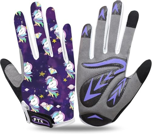 AXKAL Cycling Gloves Kids Gel Padded Touchscreen Anti Slip Breathable,Toddler Moutain Bike Gloves Boys Girls Extra Protective for Bicycle Climbing Outdoor Sport Biking Age 2-10 (L, Purple)
